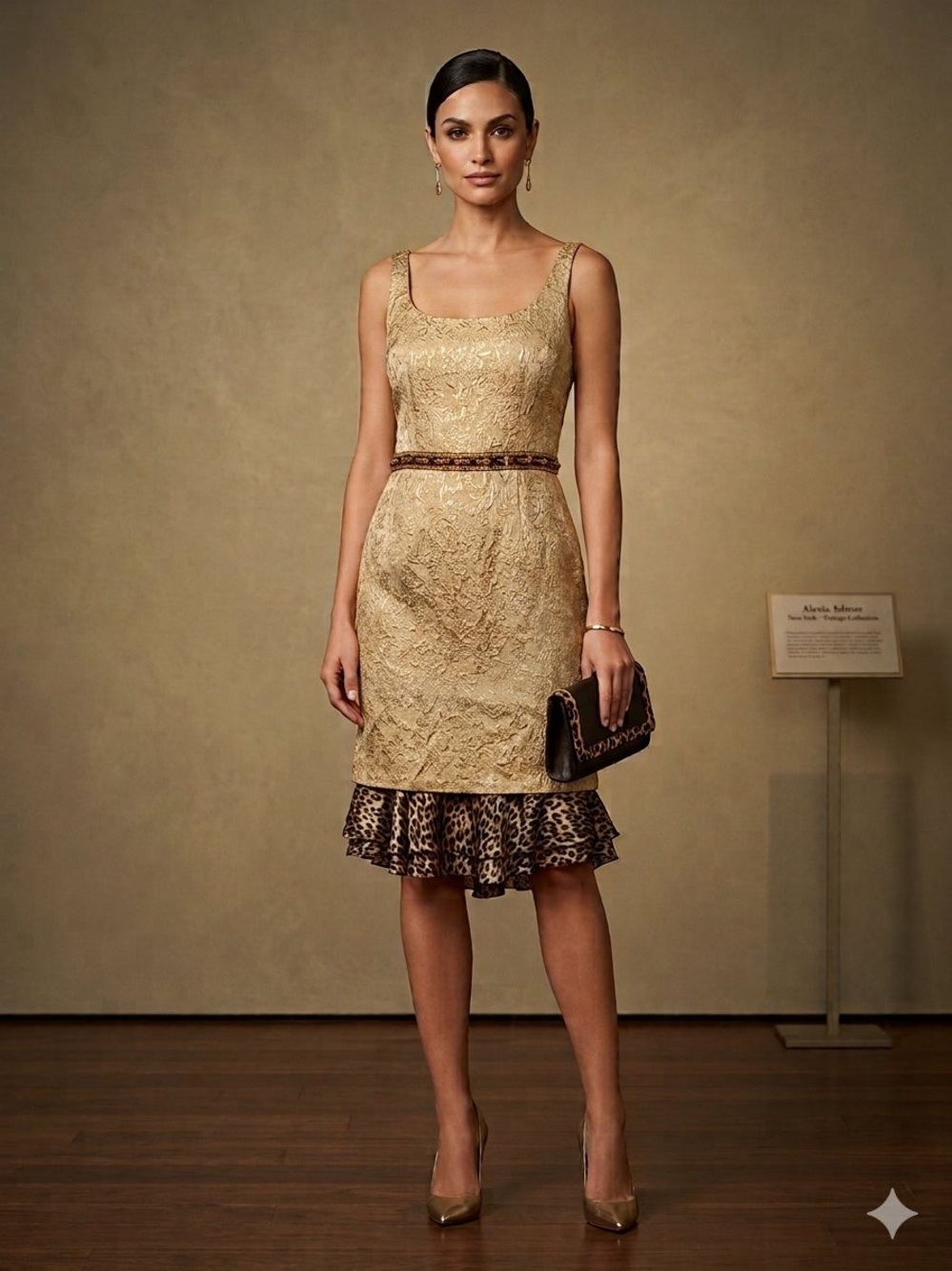 - Vintage ALEXIA ADMOR New York Gold Dress w/Trim